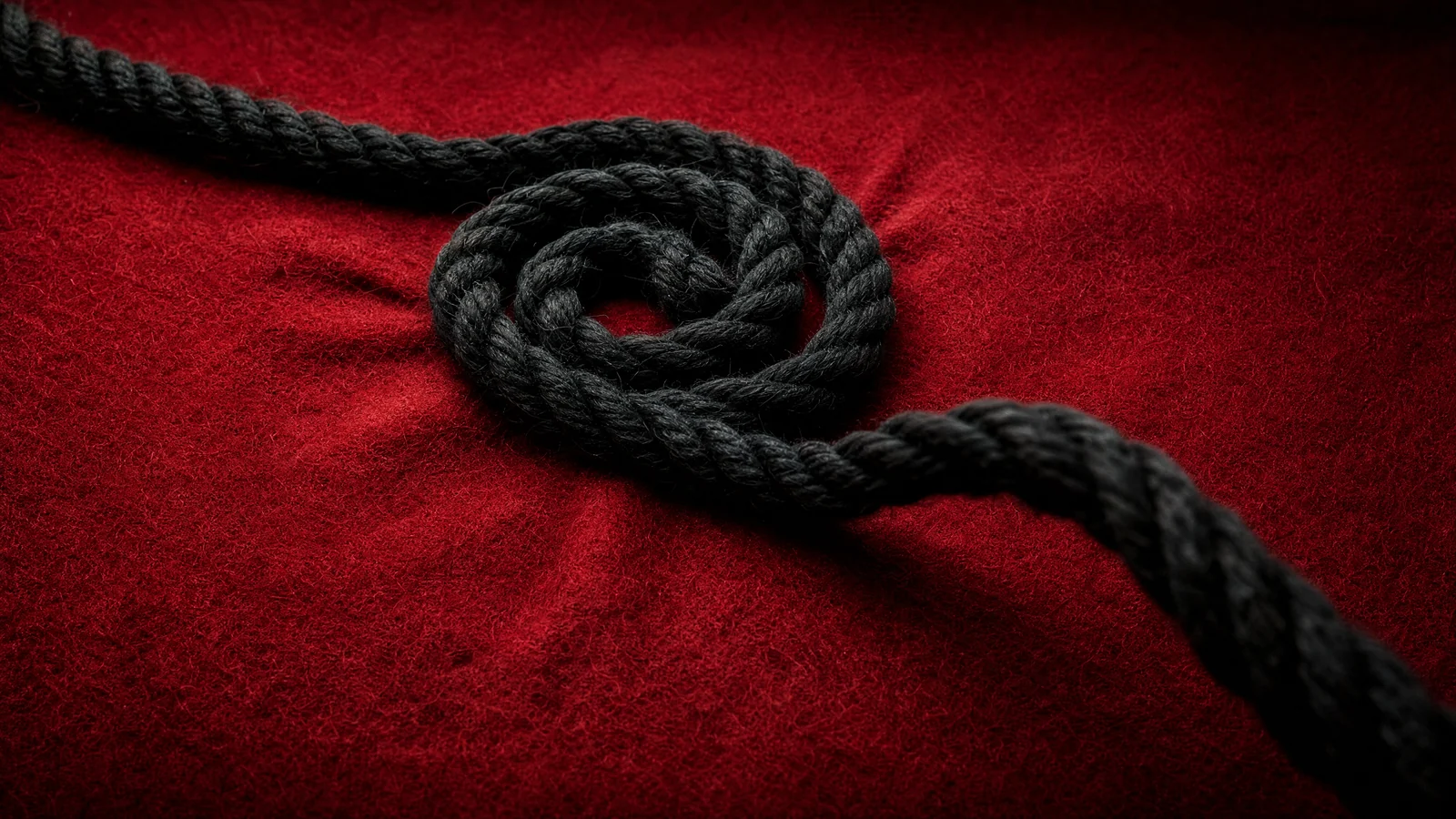 A black rope lying on a crimson floor, Editorial Artwork