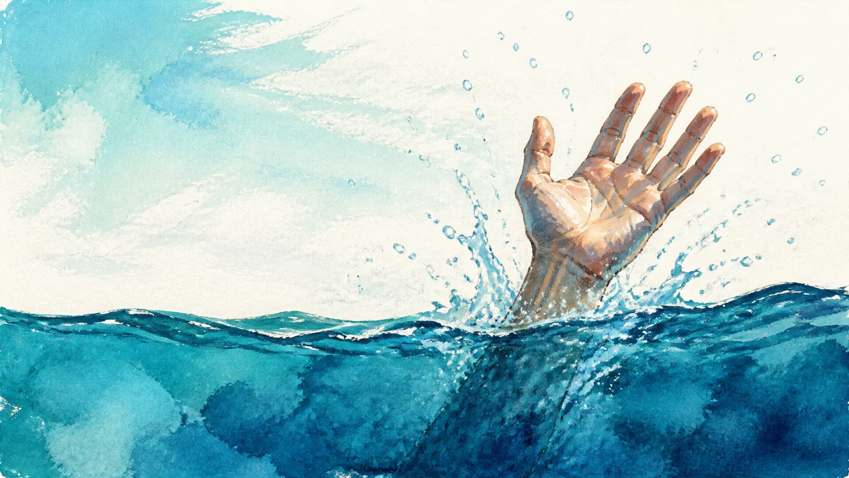 수면을 뚫고 올라오는 손과 흩어지는 물방울