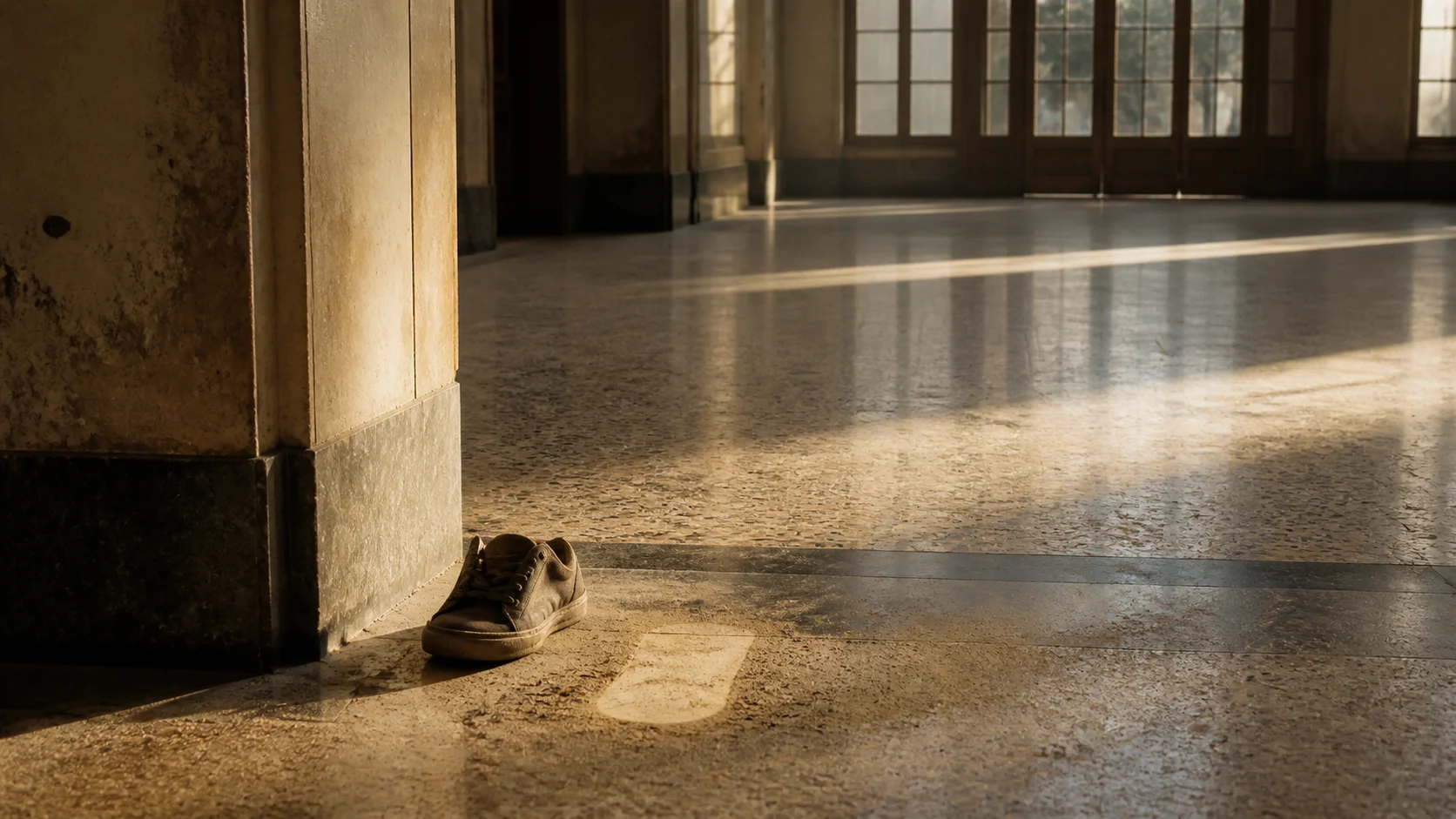 A single shoe by the front door, and the empty space beside it